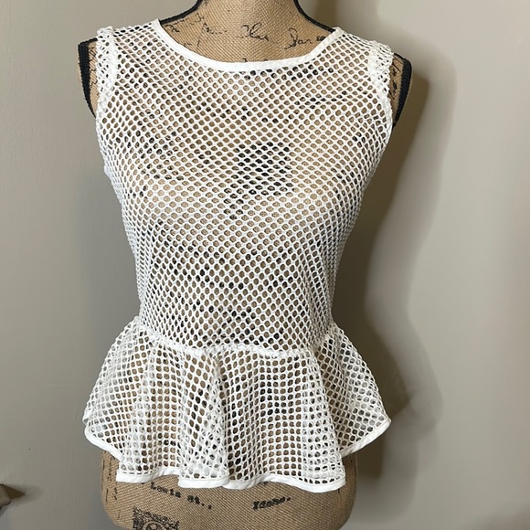 See-through Patterned Peplum Top - Picture 1 of 6